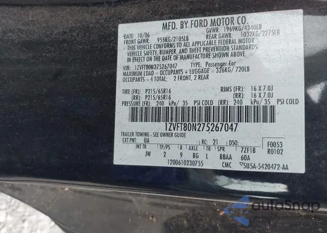 2007 Ford Mustang V6 Deluxe/V6 Premium from USA, damaged, VIN 1ZVFT80N275267047